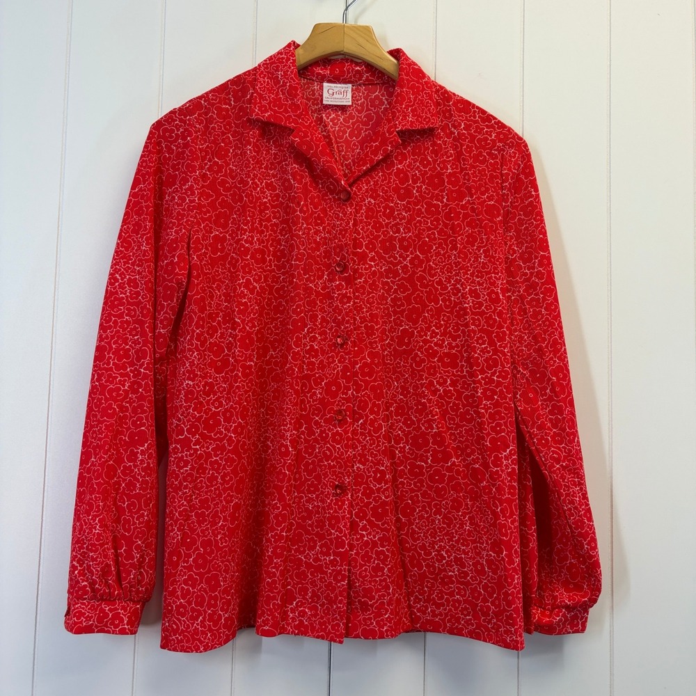 Vintage Graff Californiawear 70s Floral Button Down Top Women Large Grannycore